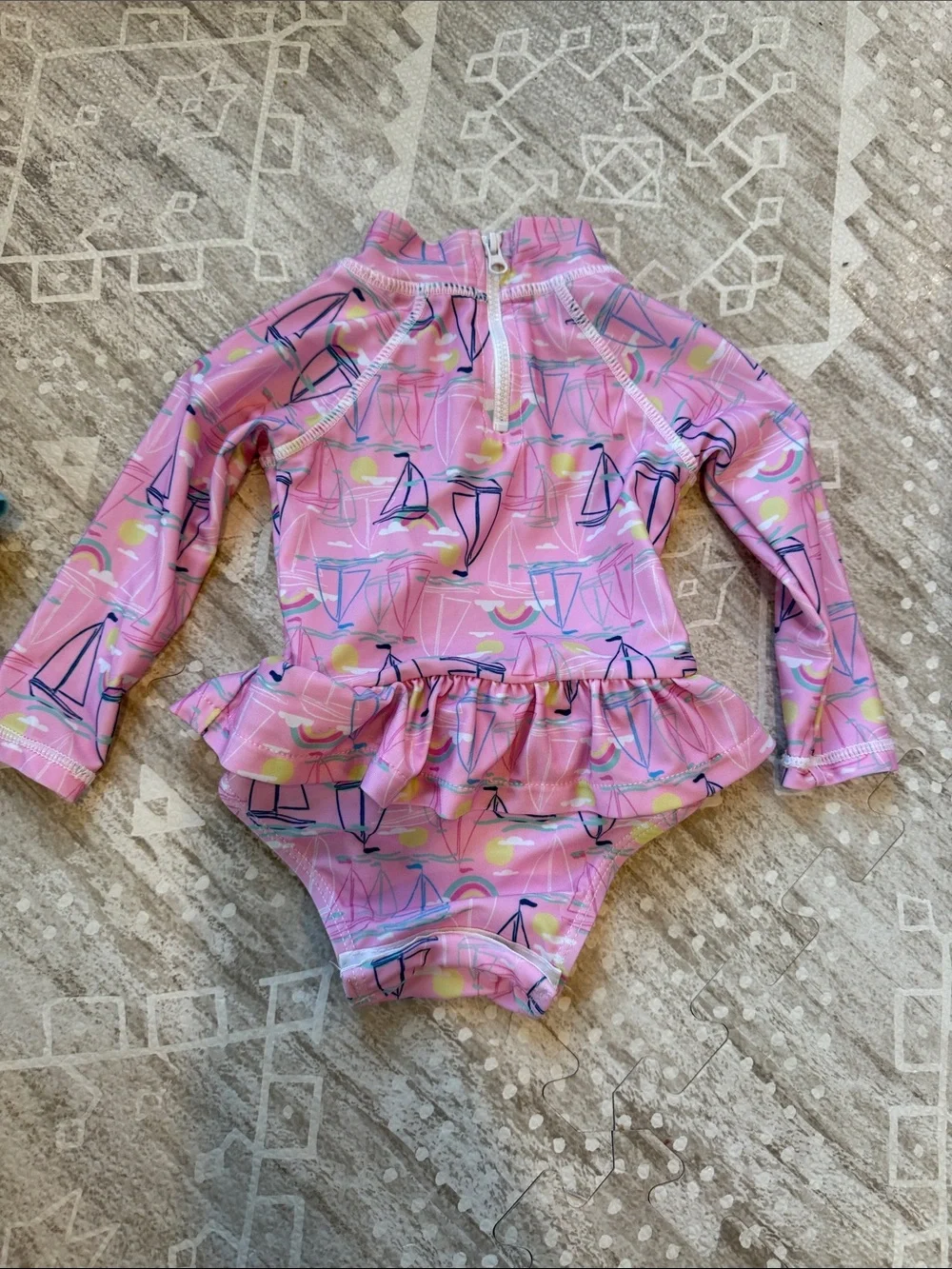 Flap Happy Pink Sailboat Ruffle Long-Sleeve One-Piece Swim